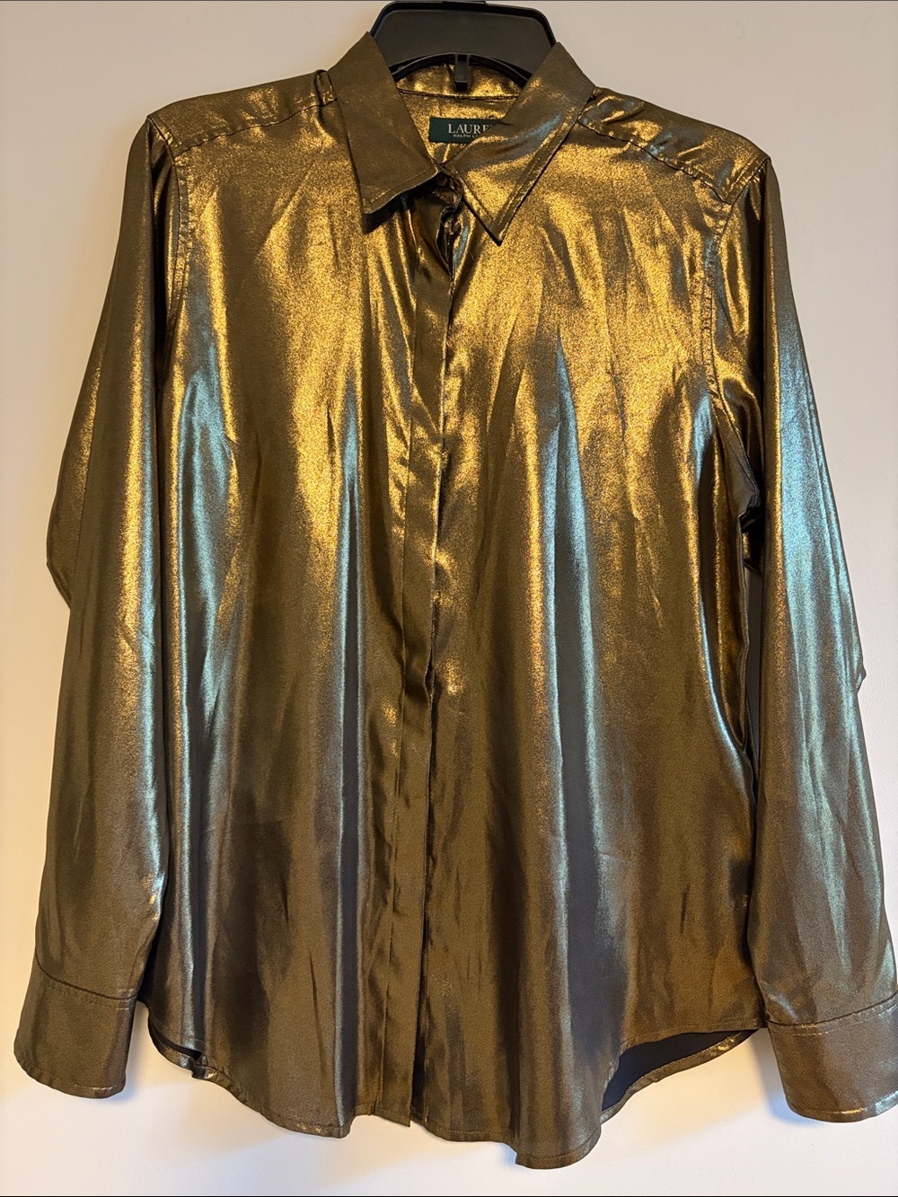 Lauren Ralph Lauren Metallic Gold Button-Down Blouse